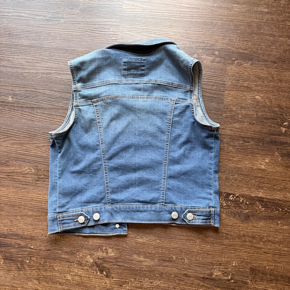 Wax Jean Denim Vest Size Large Medium Wash Sleeveless Trucker Jacket Snap Front - Picture 4 of 4